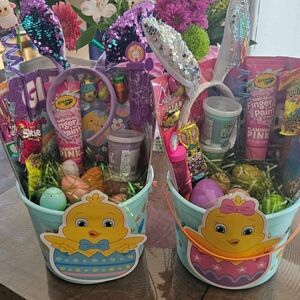 Crayola Pink and Purple Easter Gift Buckets with Sequined Bunny Ears